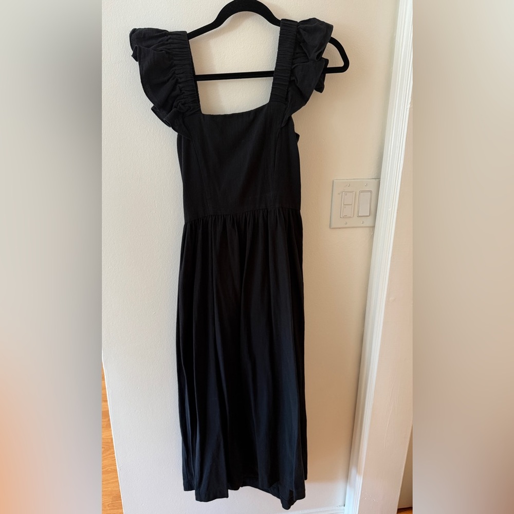 H&M Black Ruffle Strap Square Neck Maxi Dress